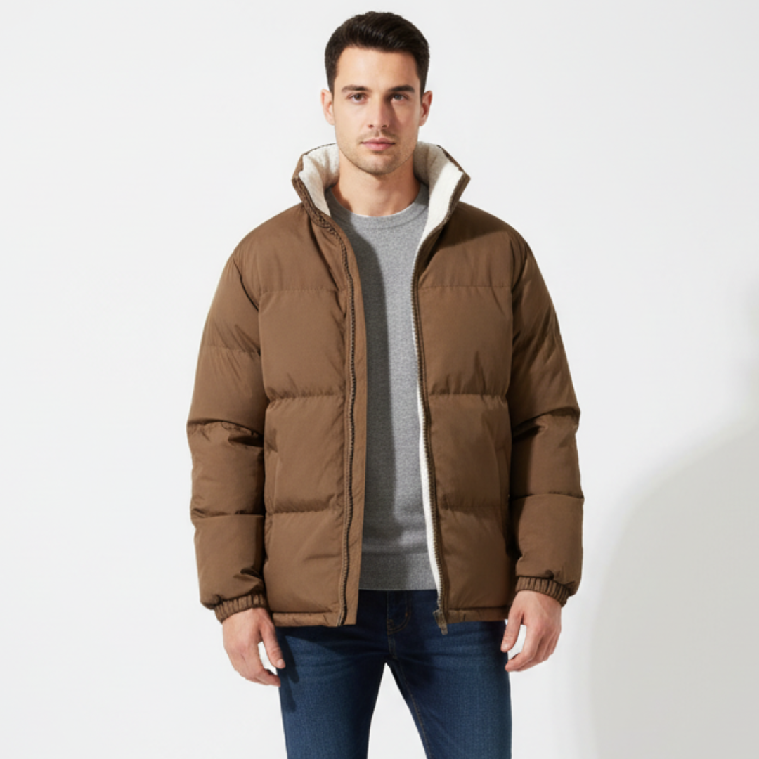 Herren Winterjacke Stehkragen Fleecefutter Schwarz - Norvielle
