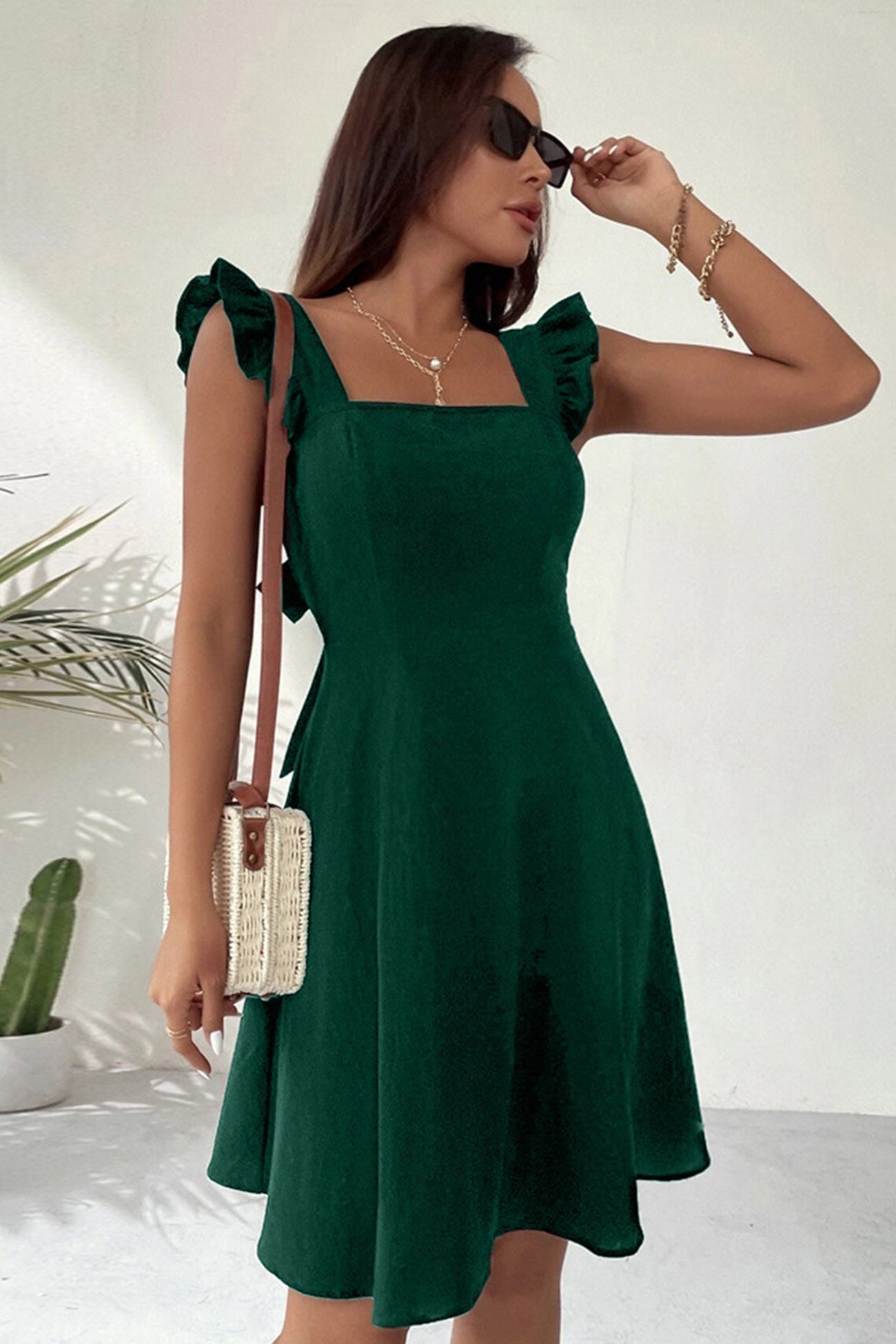 Norvielle Damen Rüschenkleid Mini Rückenschnürung