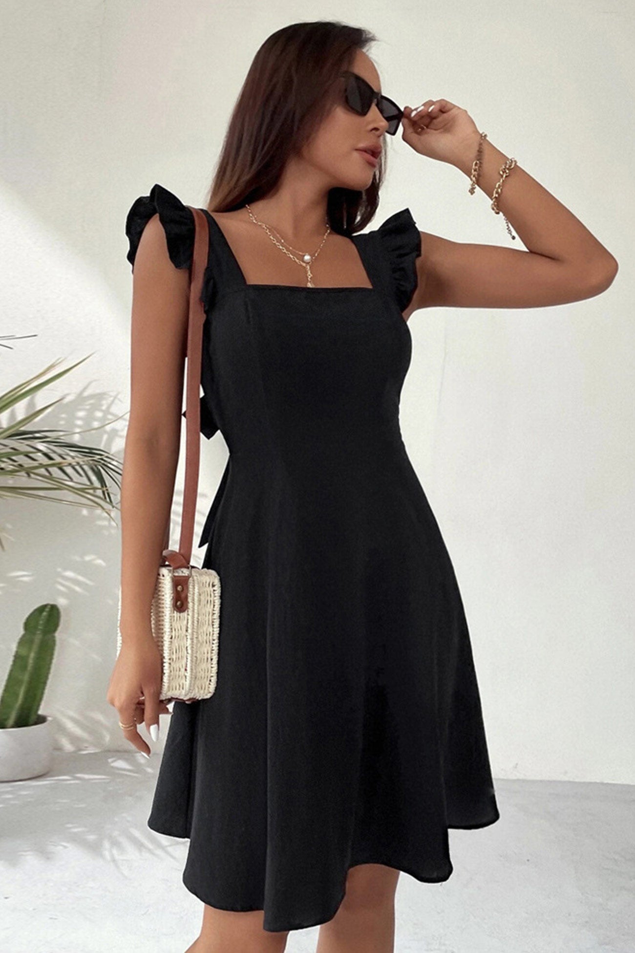 Norvielle Damen Rüschenkleid Mini Rückenschnürung
