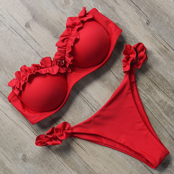 Damen Push-Up Bikini Rüschen