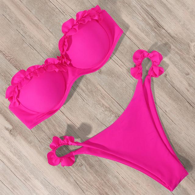 Damen Push-Up Bikini Rüschen Schwarz - Norvielle