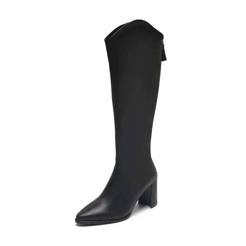Damen Stiefel Knee High mit Reißverschluss Blockabsatz