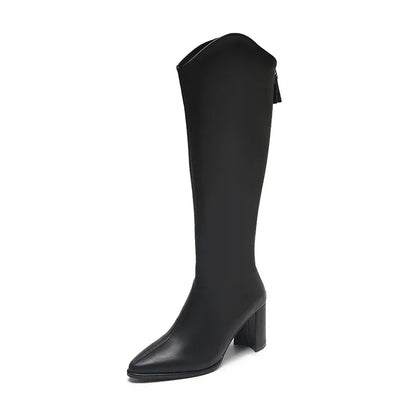 Damen Stiefel Knee High mit Reißverschluss Blockabsatz