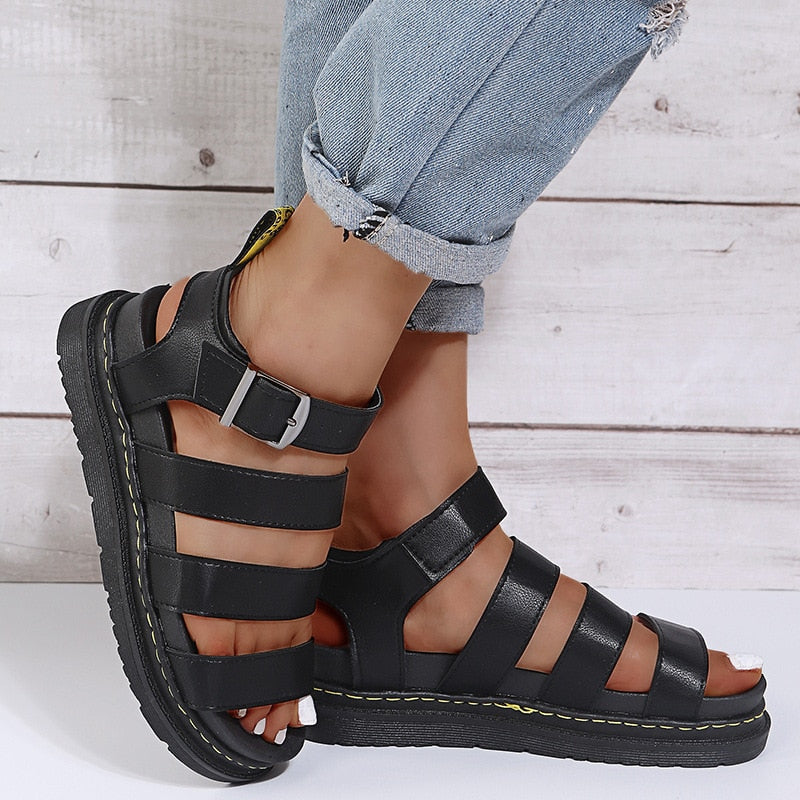 Loren Damen Sandalen Bequem Elegant Leder Schwarz - Norvielle