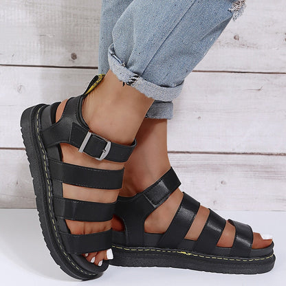 Loren Damen Sandalen Bequem Elegant Leder Schwarz - Norvielle
