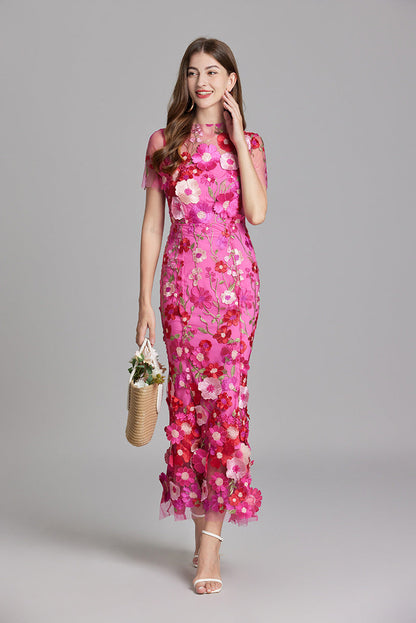Damen Maxikleid Blumenapplikationen Sommerkleid