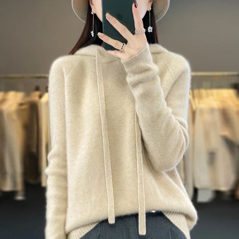Damen Pullover Merinowolle Weich Beige