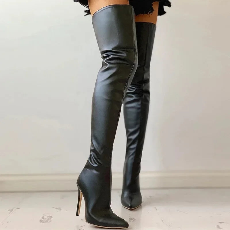 Norvielle Damen Kniehohe Absatzstiefel