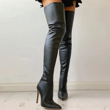 Norvielle Damen Kniehohe Absatzstiefel