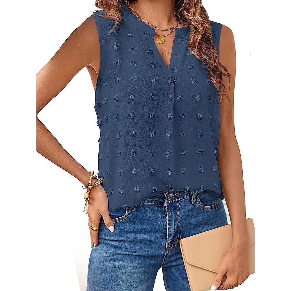 Damen Tanktop Ohne Ärmel V-Ausschnitt Bluse Sommer