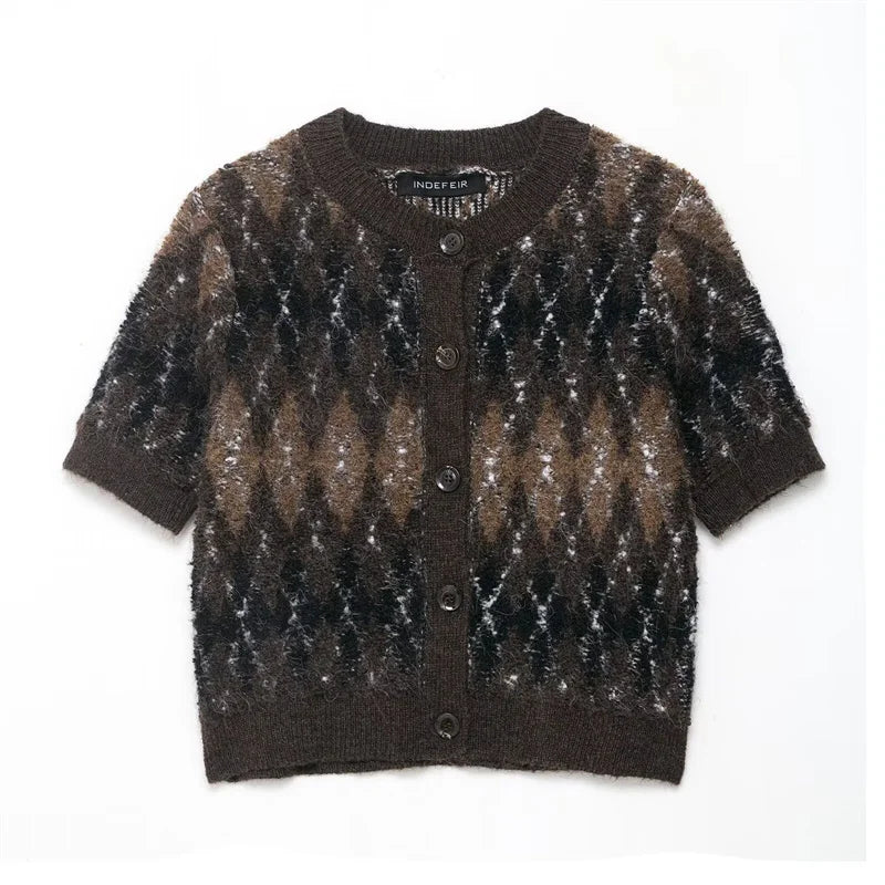 Marolyn Damen Strickjacke Argyle Muster Knöpfe