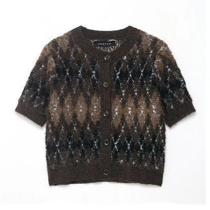 Marolyn Damen Strickjacke Argyle Muster Knöpfe