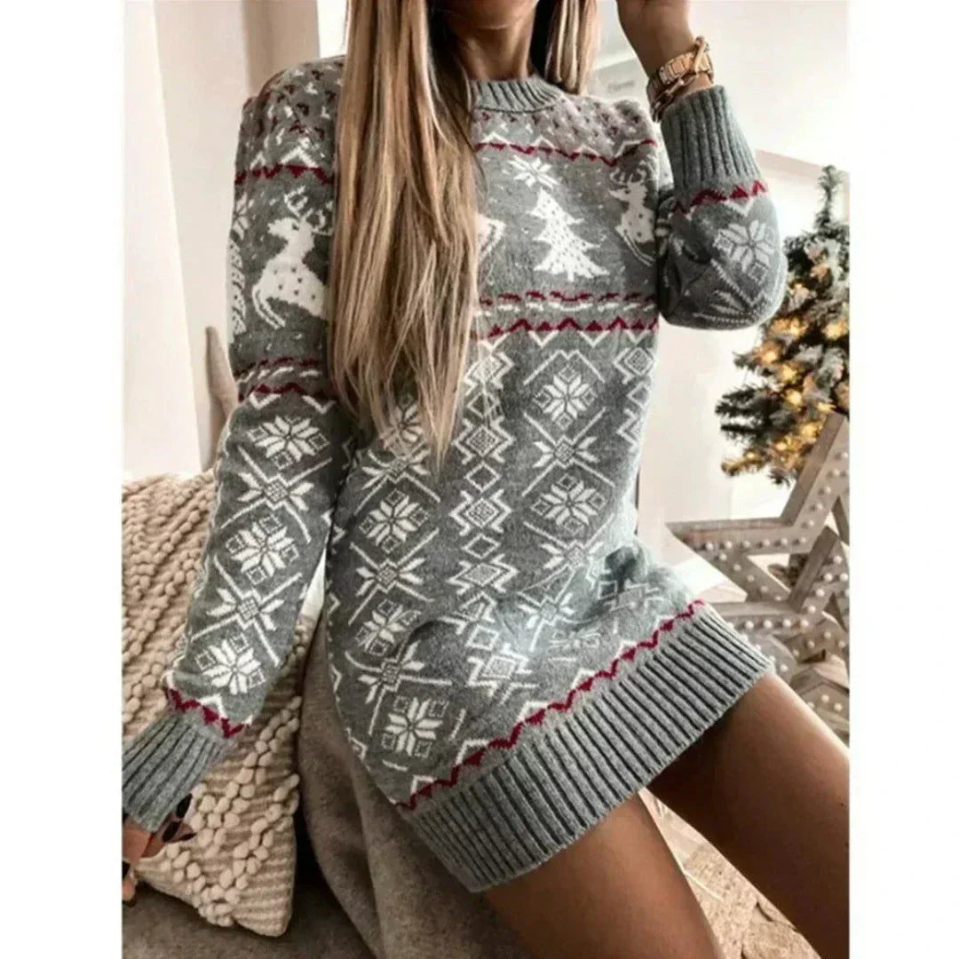 Damen Weihnachtskleid Strick Warm Festlich Rot - Norvielle