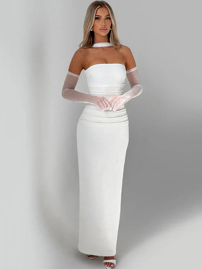 Abendballkleid Damen Strapless Bodenlang Säulensilhouette Mit Halstuch