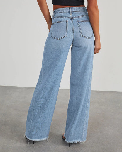Damen Weitbein Jeans Grau Raw Hem