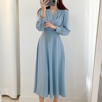 Elegantes Damenkleid mit Puffärmeln V-Ausschnitt A-Linie