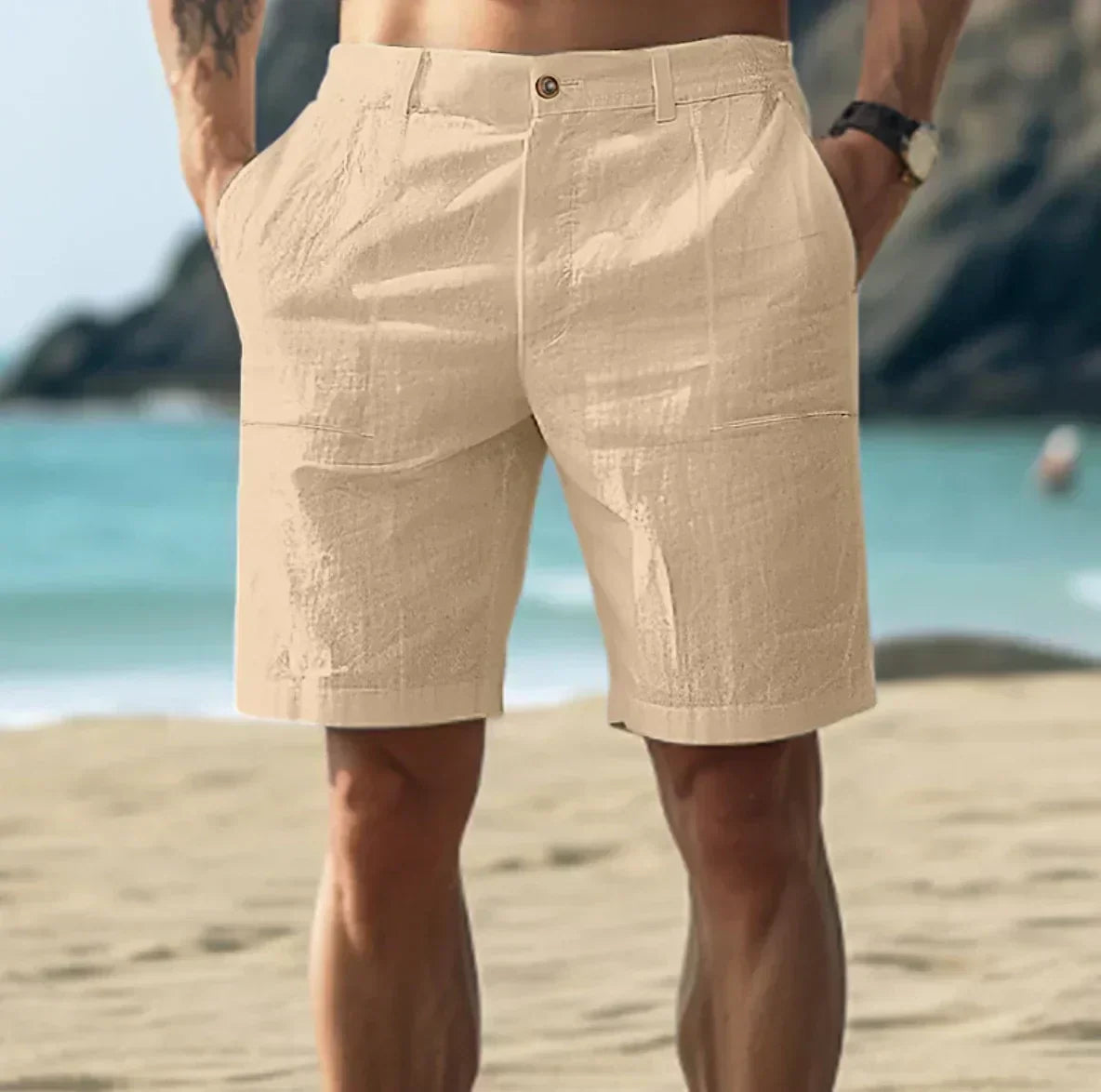 Herren Strandshorts Klassische Passform Freizeit Beige