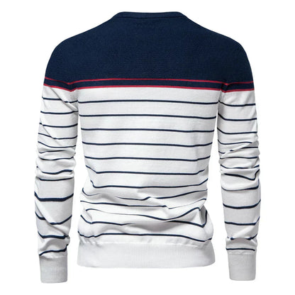 Herren Pullover Streifenmuster Merino-Wolle Bequem Marineblau