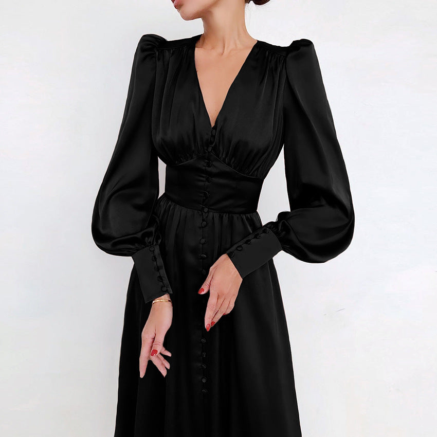Elegante Damen Satinkleider Frühling Sommer