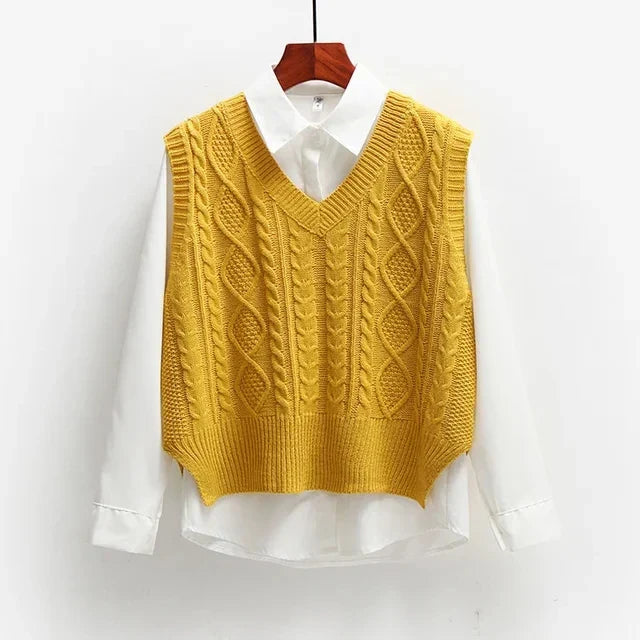 Damen Strickpullover V-Ausschnitt Strukturiert
