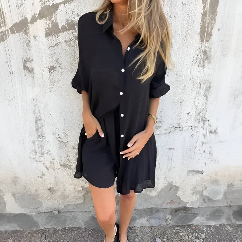 Damen Leinen-Set 2-teilig Hemd Shorts