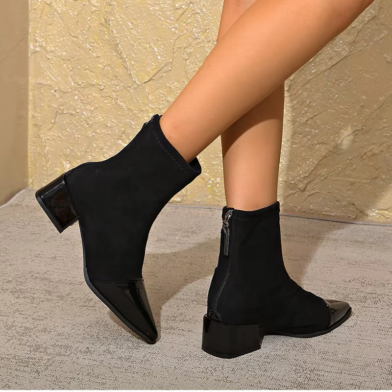 Damen Winter-Ankle-Boots Mit Blockabsatz