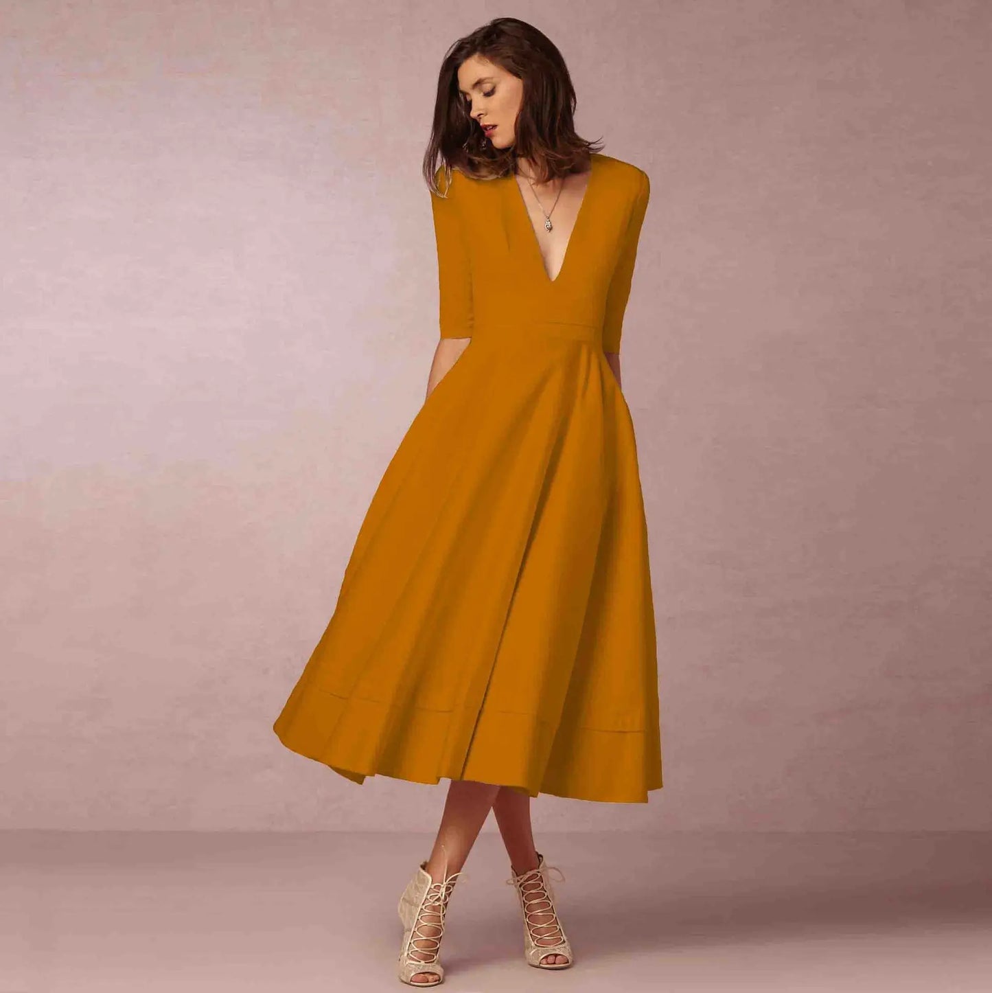 Damen Elegantes Midi Kleid Fließend