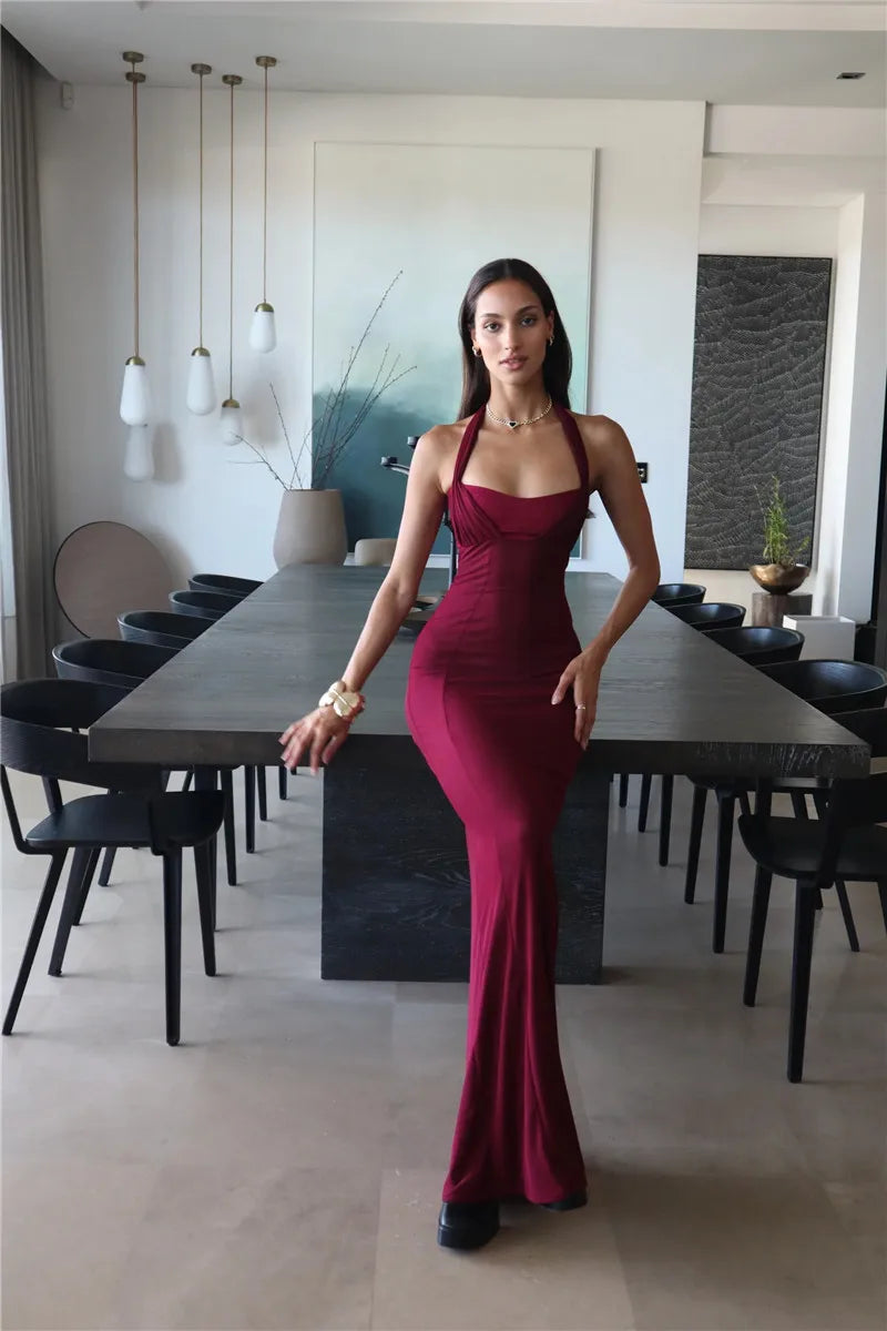 Norvielle Damen Maxikleid Ärmellos Rückenausschnitt Schnürung