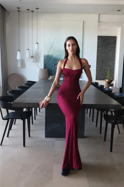 Norvielle Damen Maxikleid Ärmellos Rückenausschnitt Schnürung