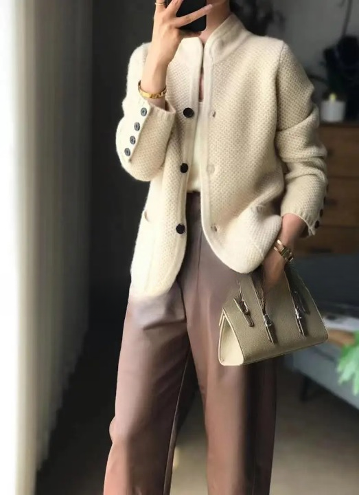 Damen Wintercardigan Mit Knöpfen Beige