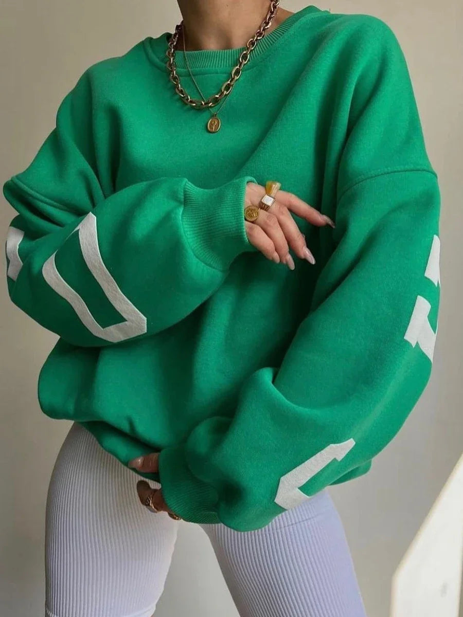 CityPulse Oversized Sweater Damen grün mit CHICAGO Print

