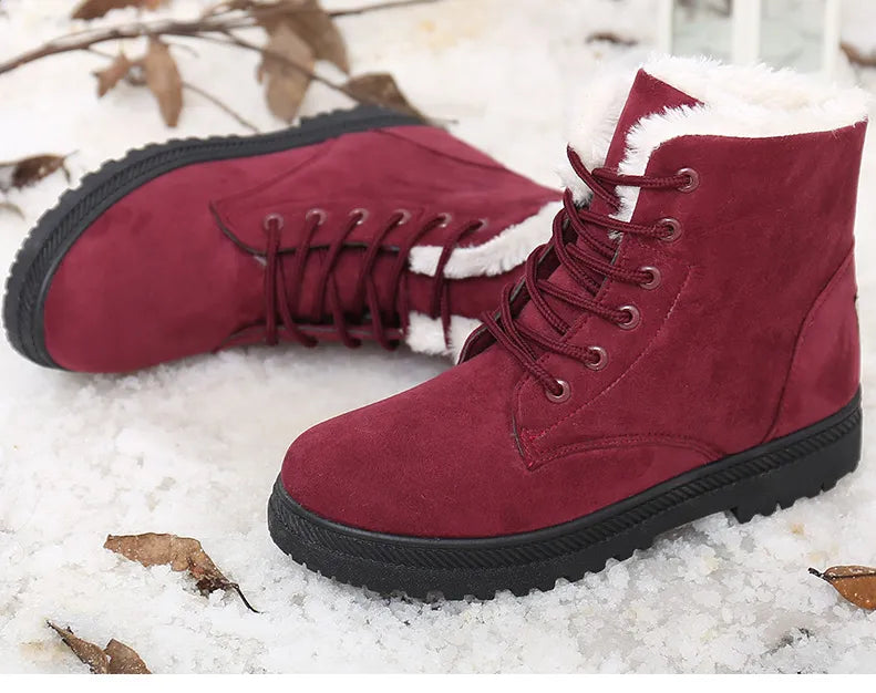 Norvielle Damen Schnürboots Gefüttert Warmfutter Rutschfeste Sohle
