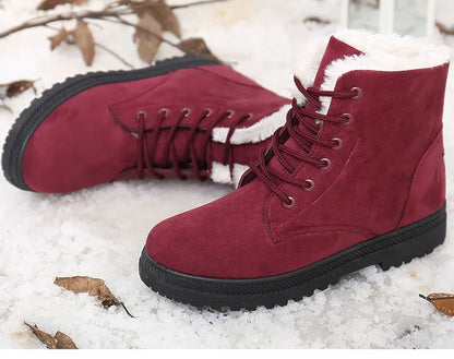 Norvielle Damen Schnürboots Gefüttert Warmfutter Rutschfeste Sohle