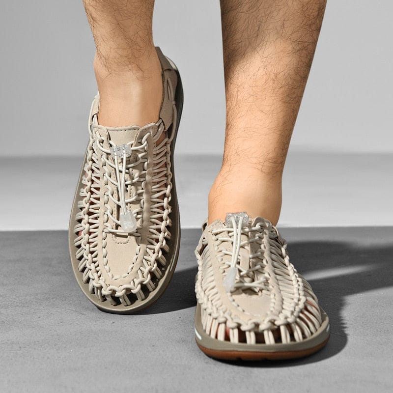 Herren Strandsandalen Runde Zehenpartie Leder