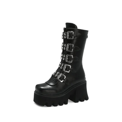 Damen Hochstiefel Chunky Absatz