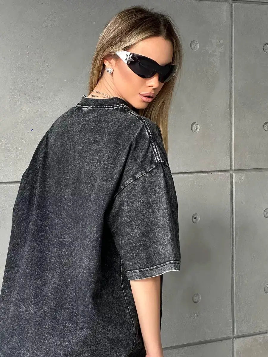 Damen Oversized T-Shirt Urban Streetstyle Grau
