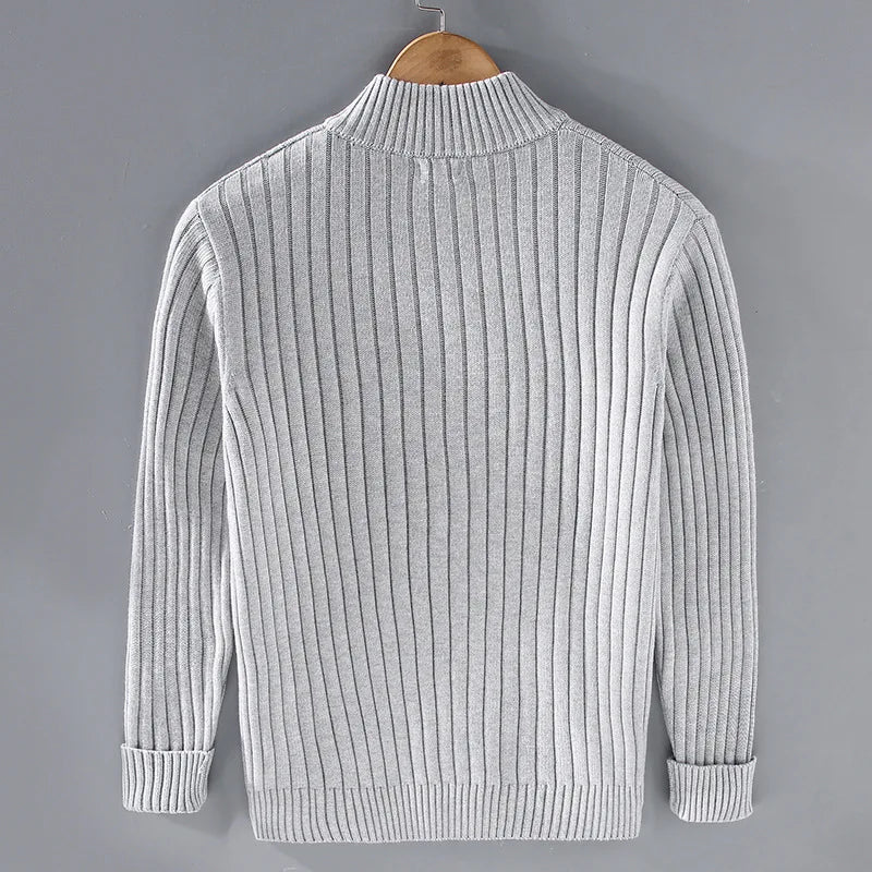 Herren Strickcardigan Rippmuster Stehkragen