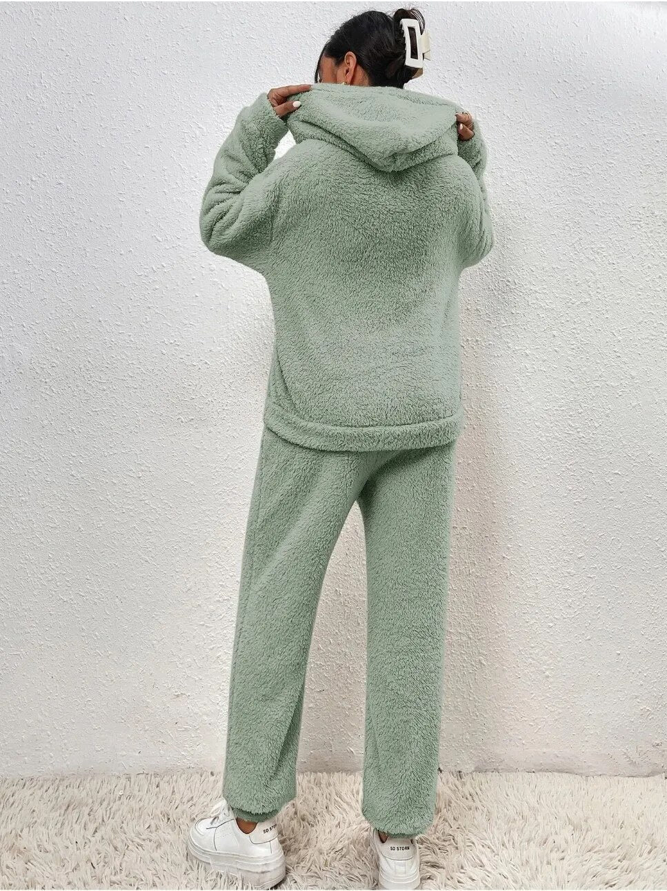 Damen Teddy Lounge Set Kuschelig Zweiteilig Anthrazit