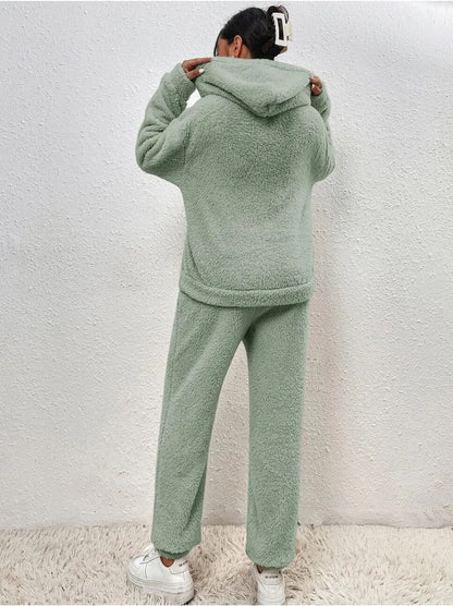 Damen Teddy Lounge Set Kuschelig Zweiteilig Anthrazit