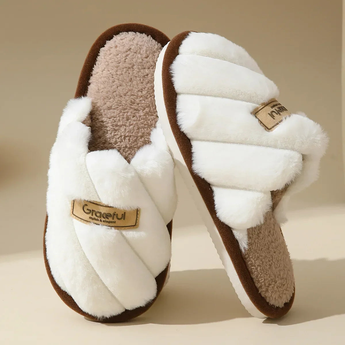 Damen Plush Slide Hausschuhe Weich Polsterung Indoor Komfort