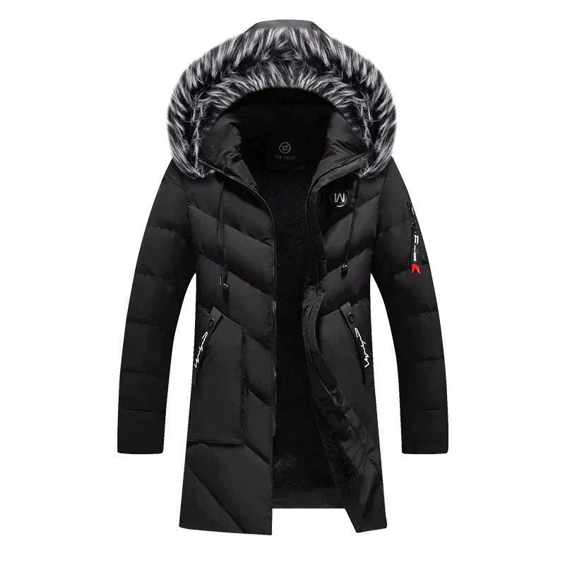 Herren Winterjacke Langer Steppmantel Kapuze Warmes Fleece