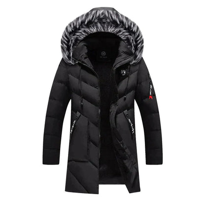 Herren Winterjacke Langer Steppmantel Kapuze Warmes Fleece