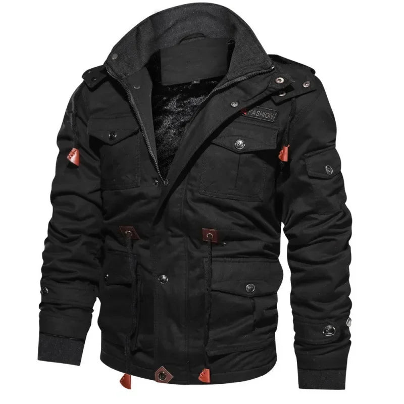 Herren Militärjacke Mehrfachtaschen Olivegrün