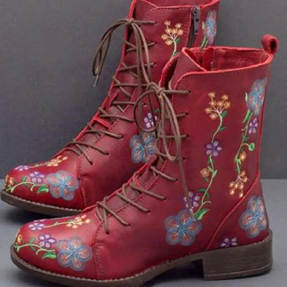 Norvielle Damen Retro-Stiefel Ethnisches Design Stickerei