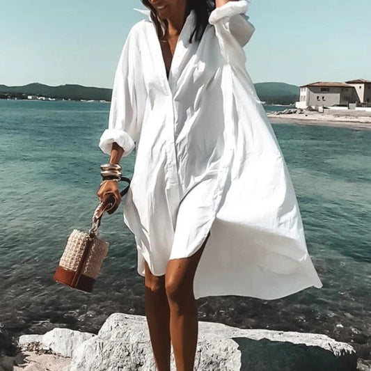 Damen Strandkleid Langarm Mit Kragen - Norvielle