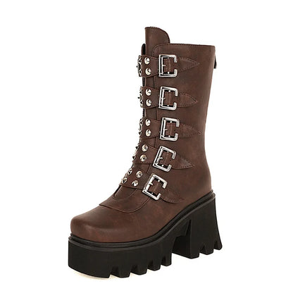 Damen Hochstiefel Chunky Absatz