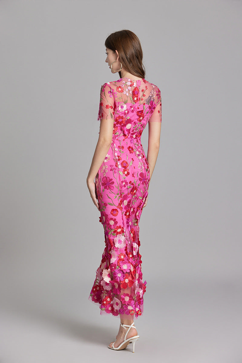 Damen Maxikleid Transparent Blumenstickerei