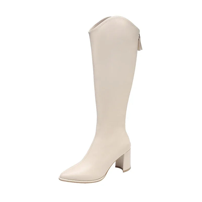 Damen Stiefel Knee High mit Reißverschluss Blockabsatz