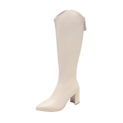 Damen Stiefel Knee High mit Reißverschluss Blockabsatz