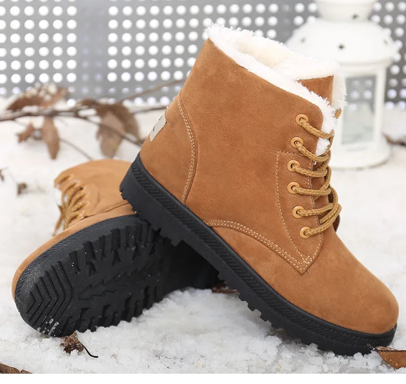 Norvielle Damen Schnürboots Gefüttert Warmfutter Rutschfeste Sohle